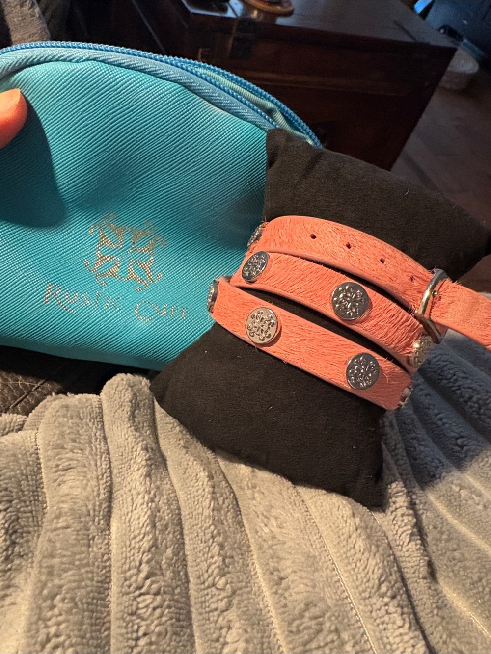 Rustic Cuff  Coral Wrap Bracelet with Silver Accents-Gift Bag Included